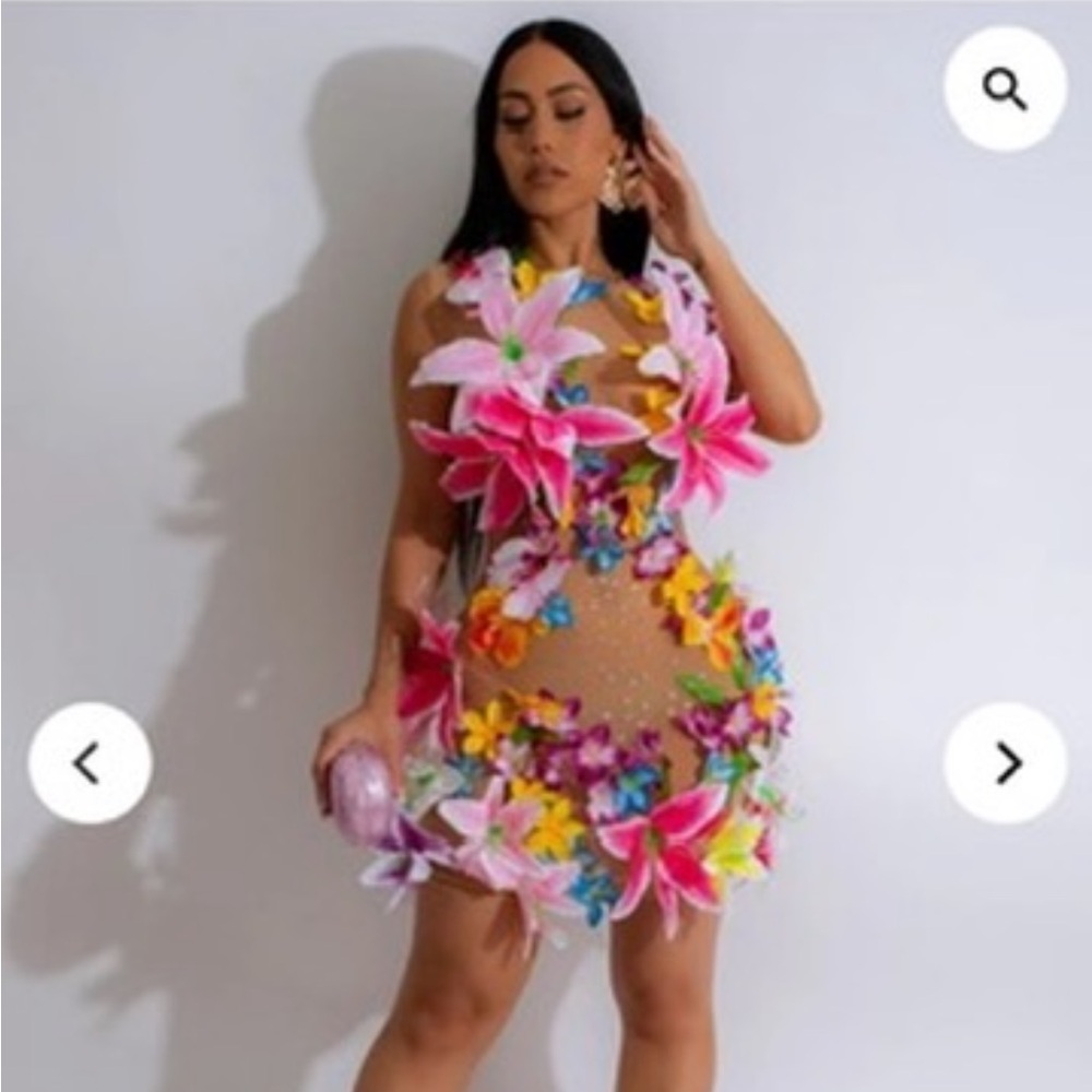 Floral Mesh Dress with 3D Flowers
